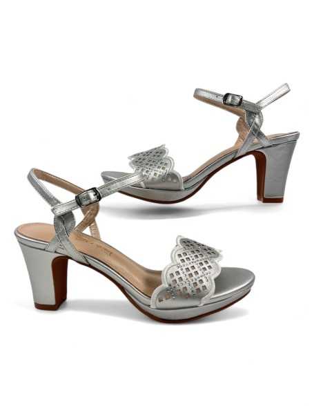 Sandalia tacon fiesta mujer color plata - Timbos Zapatos