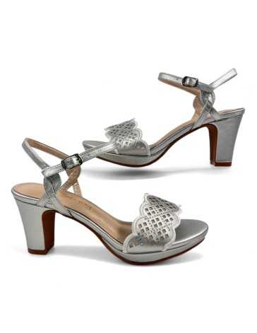 Sandalia tacon fiesta mujer color plata - Timbos Zapatos