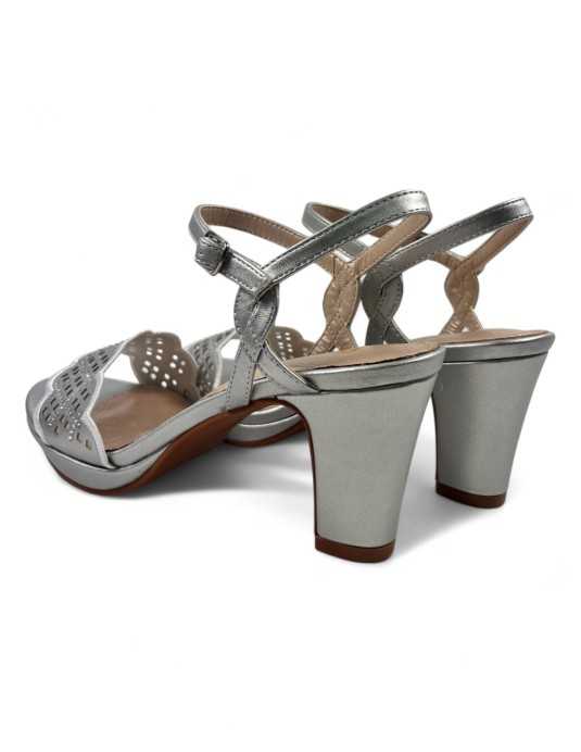 Sandalia tacon fiesta mujer color plata - Timbos Zapatos