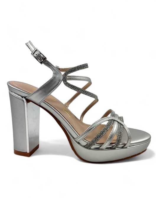 Sandalia tacon fiesta mujer color plata - Timbos Zapatos