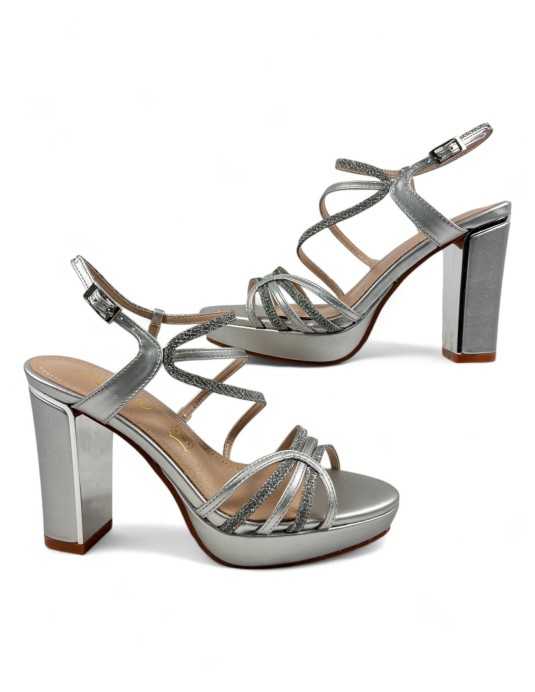 Sandalia tacon fiesta mujer color plata - Timbos Zapatos