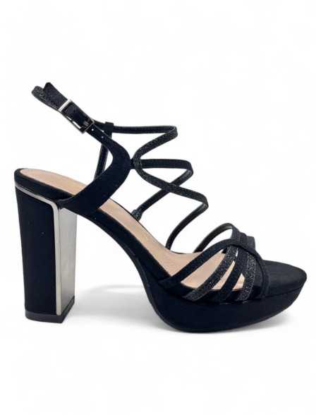 Sandalia tacon fiesta mujer color negro - Timbos Zapatos