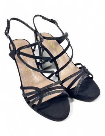 Sandalia tacon fiesta mujer color negro - Timbos Zapatos