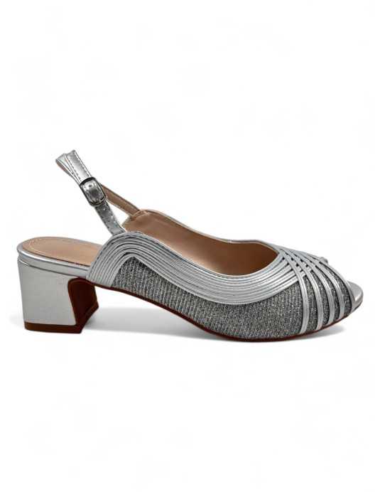 Sandalia tacon fiesta de mujer color plata - Timbos Zapatos