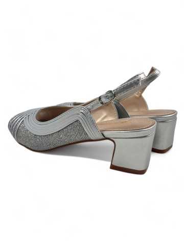 Sandalia tacon fiesta de mujer color plata - Timbos Zapatos