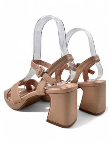 Sandalia de Tacón ancho para mujer color nude - Timbos Zapatos