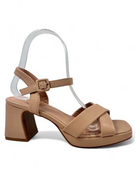 Sandalia de Tacón ancho para mujer color nude - Timbos Zapatos