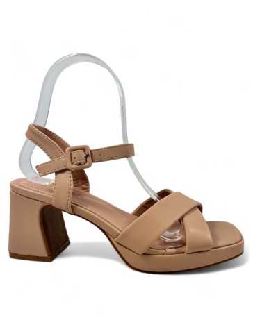 Sandalia de Tacón ancho para mujer color nude - Timbos Zapatos