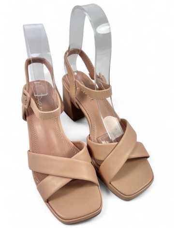 Sandalia de Tacón ancho para mujer color nude - Timbos Zapatos