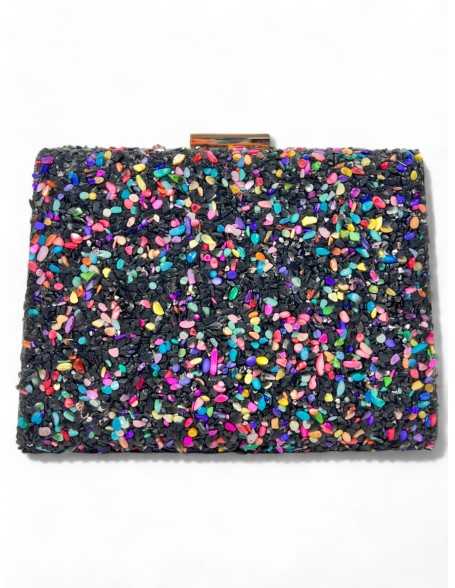 Clutch pedrería color negro multi - Timbos zapatos