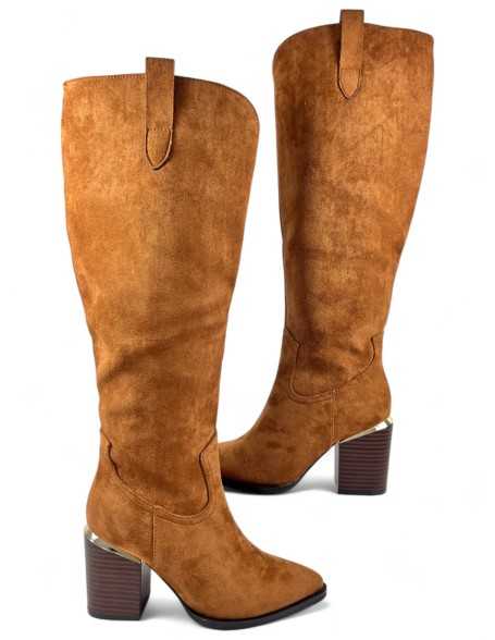 Bota con tacón ancho de mujer color camel - Timbos Zapatos