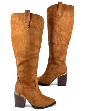 Bota con tacón ancho de mujer color camel - Timbos Zapatos