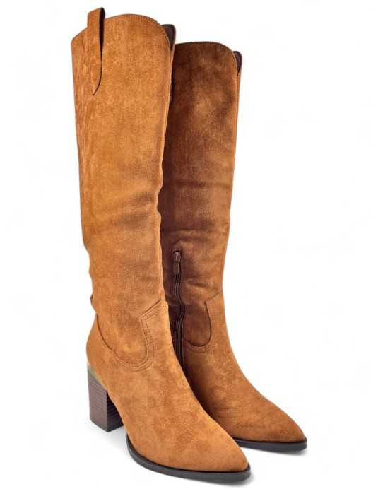 Bota con tacón ancho de mujer color camel - Timbos Zapatos