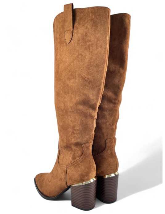 Bota con tacón ancho de mujer color camel - Timbos Zapatos