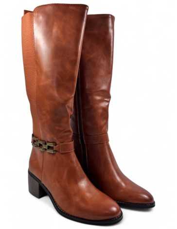 Bota con tacón ancho de mujer color camel - Timbos Zapatos