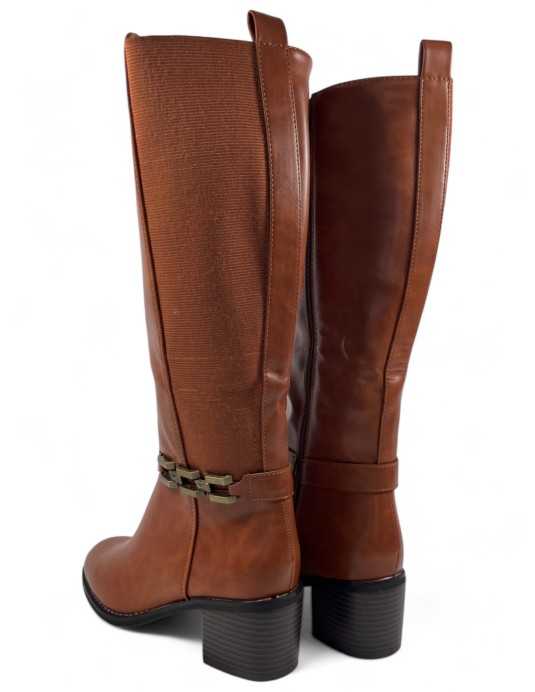 Bota con tacón ancho de mujer color camel - Timbos Zapatos