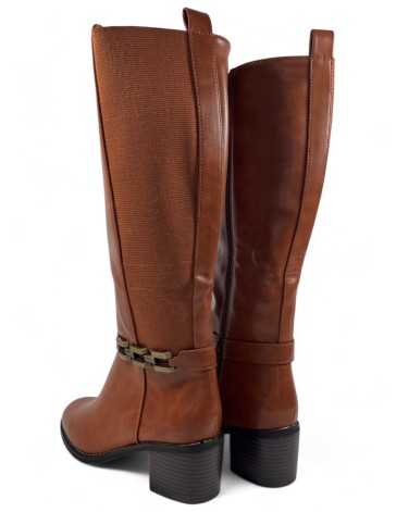 Bota con tacón ancho de mujer color camel - Timbos Zapatos