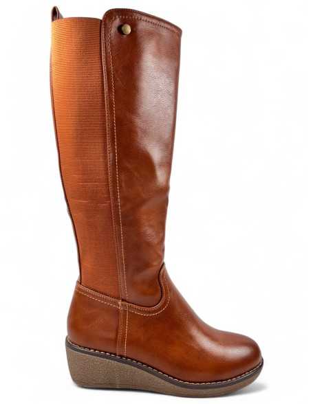 Bota de cuña para mujer color camel - Timbos Zapatos