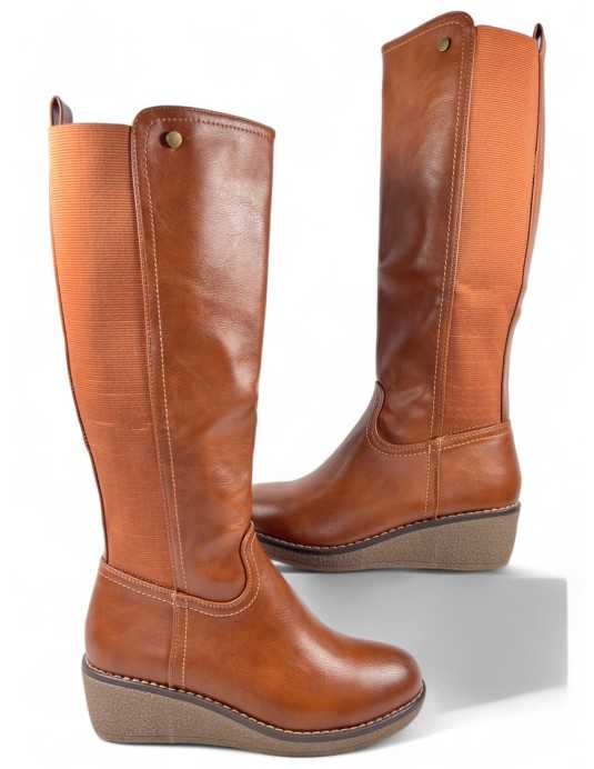 Bota de cuña para mujer color camel - Timbos Zapatos