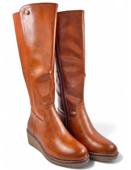 Bota de cuña para mujer color camel - Timbos Zapatos