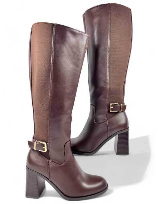 Bota con tacón ancho de mujer color marron - Timbos Zapatos