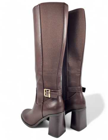 Bota con tacón ancho de mujer color marron - Timbos Zapatos