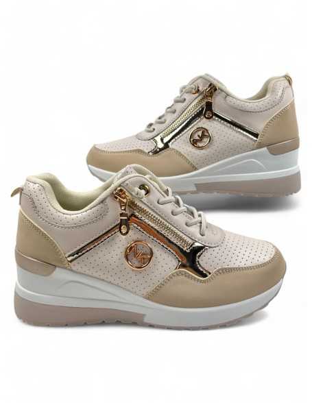 Deportivo cuña interior de mujer color beige - Timbos Zapatos