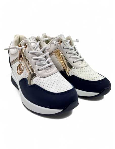 Deportivo cuña interior de mujer color blanco marino - Timbos Zapatos