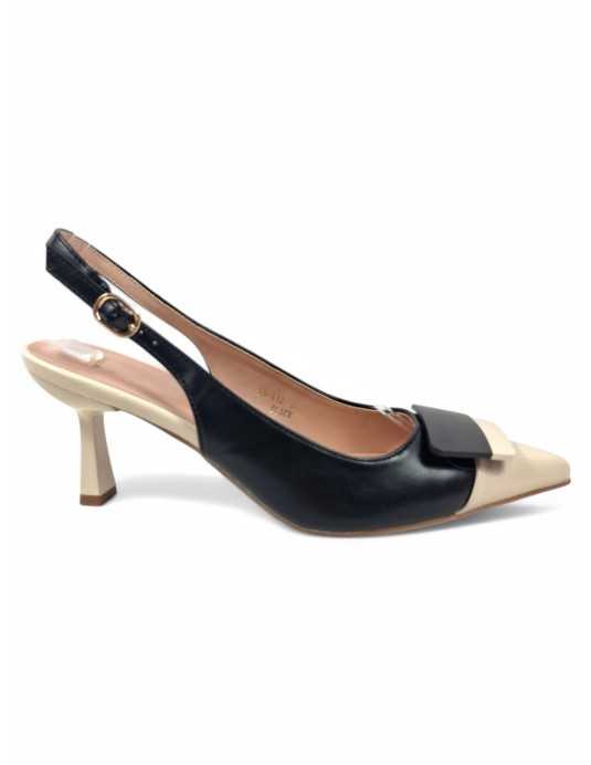 Tacón destalonado vestir mujer color negro beige - Timbos Zapatos