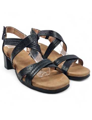 Sandalia cómoda tacón ancho vestir mujer negro - Timbos Zapatos